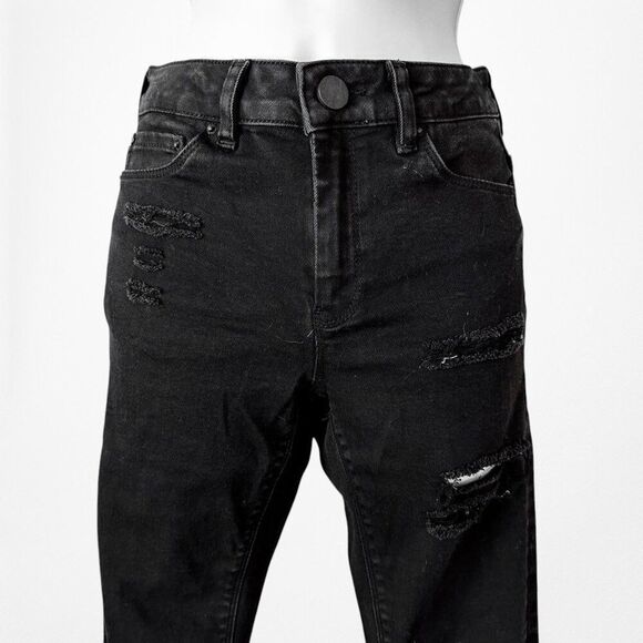 Black High Waisted Distressed Destroyed Ripped Knees Skinny Denim Jeans Size XS - Picture 6 of 7